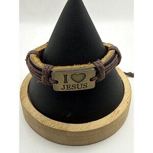 Vintage Brown Leather I Love Jesus Bracelet Religious Christian Faith Jewelry